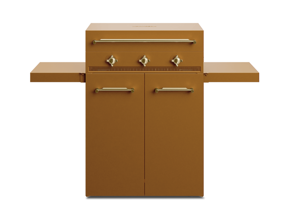 Plancha gaz fonte émaillée 3 feux Excellence + Couvercle + Cuisine d’extérieur